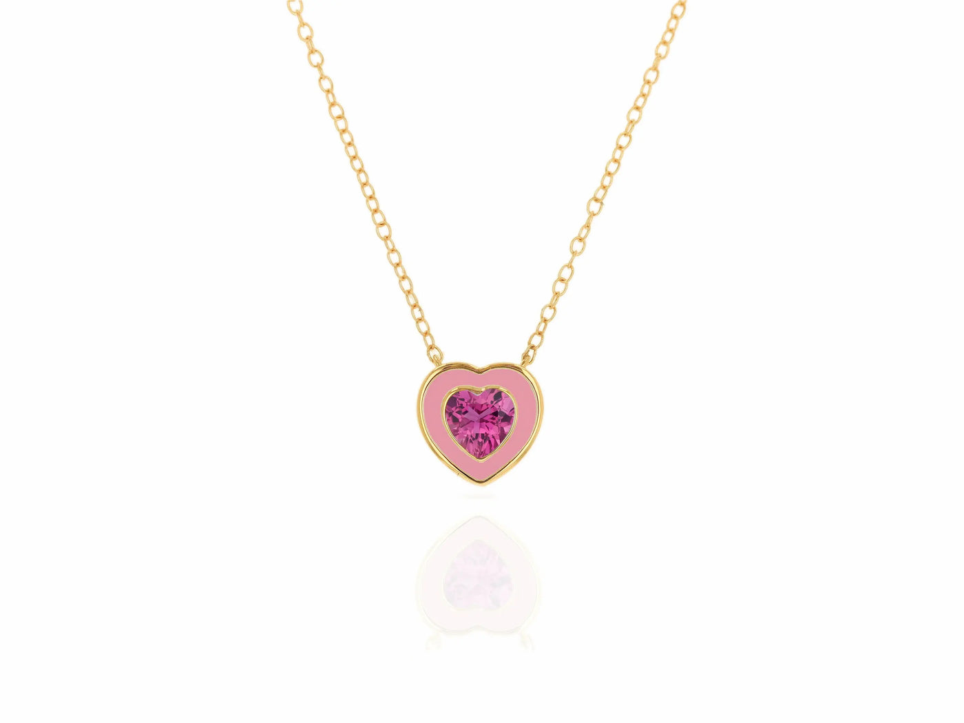 14K Gold Enamel Heart Necklace