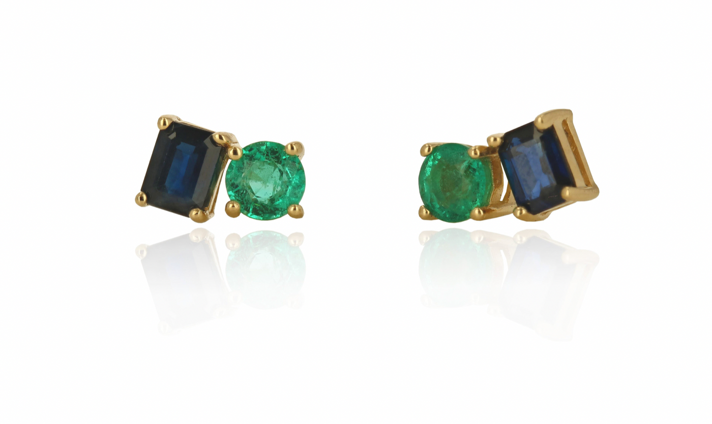 Saphire and Emerald Duo Studs