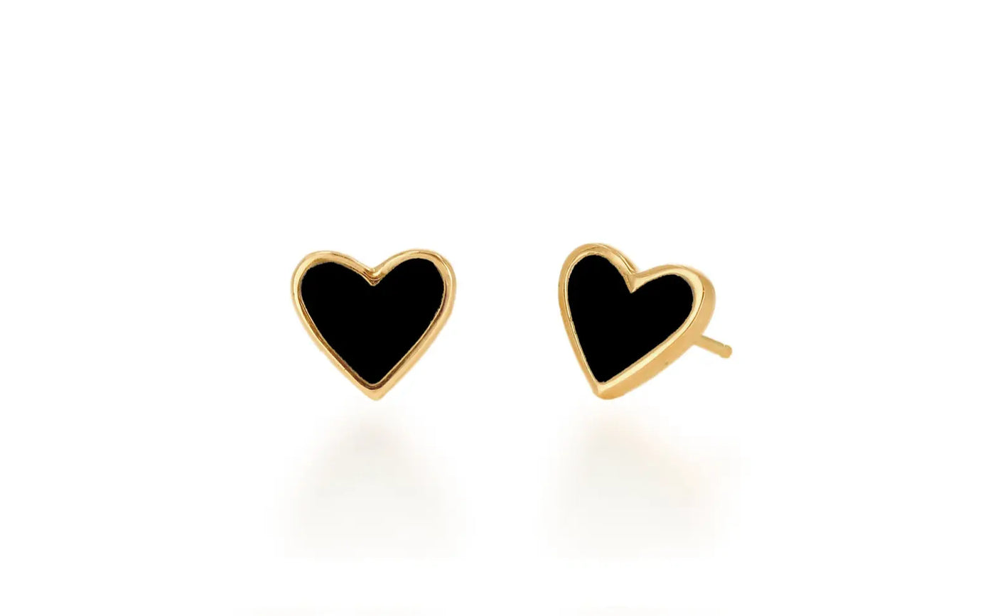 14K Gold Mini Enamel Heart Stud Earrings