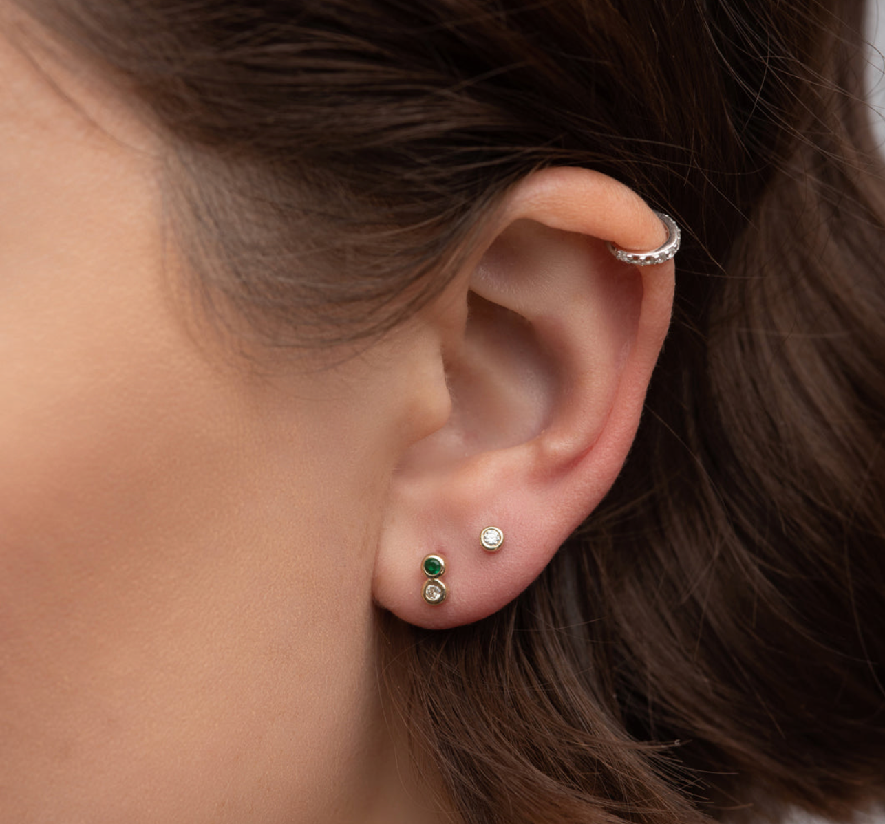 Diamond and Emerald Bezel Stud Earrings