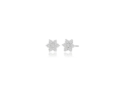 Diamond Flower Cluster Stud Earrings