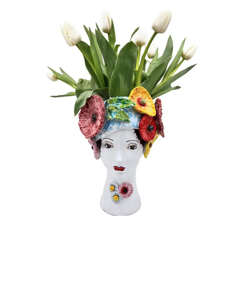 Vase tête en céramique, fleurs