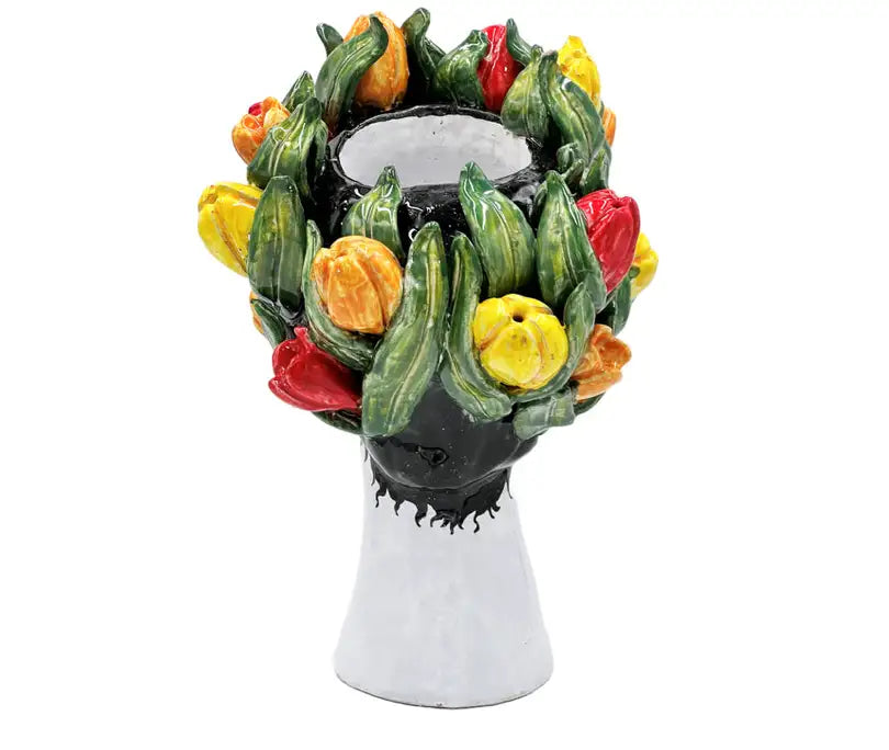 Vase tête en céramique, tulipes