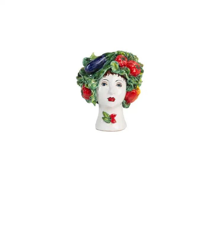 Vase tête en céramique, légumes mélangés