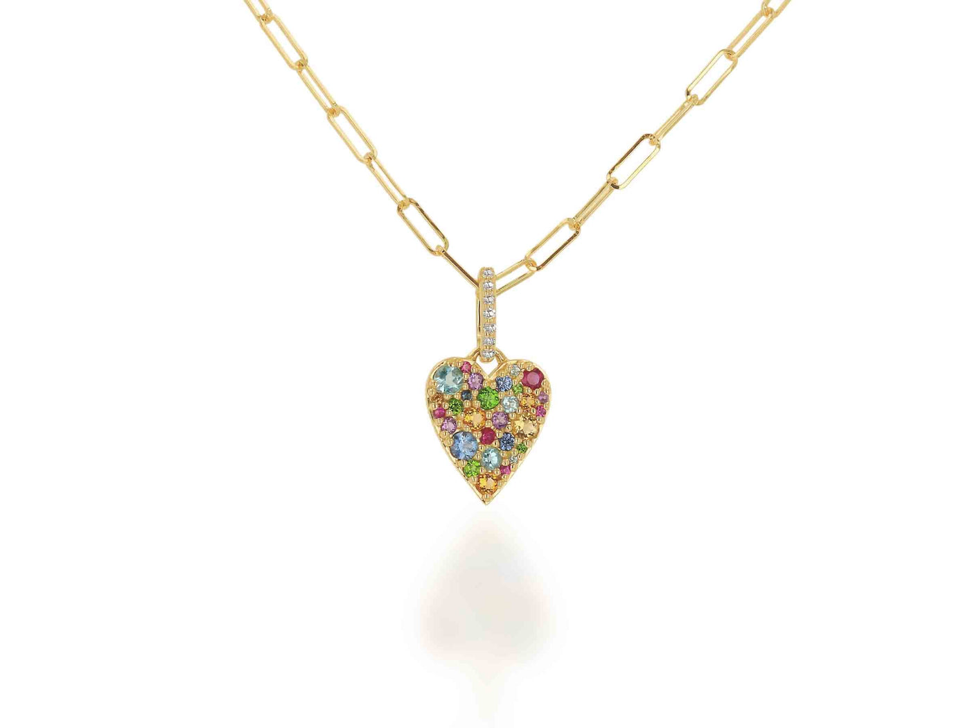 14K Gold Rainbow Gemstone Heart Charm