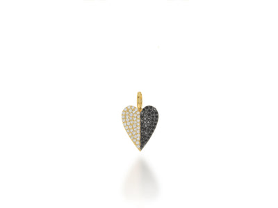 Breloque cœur en or 14 carats avec diamants noirs et blancs