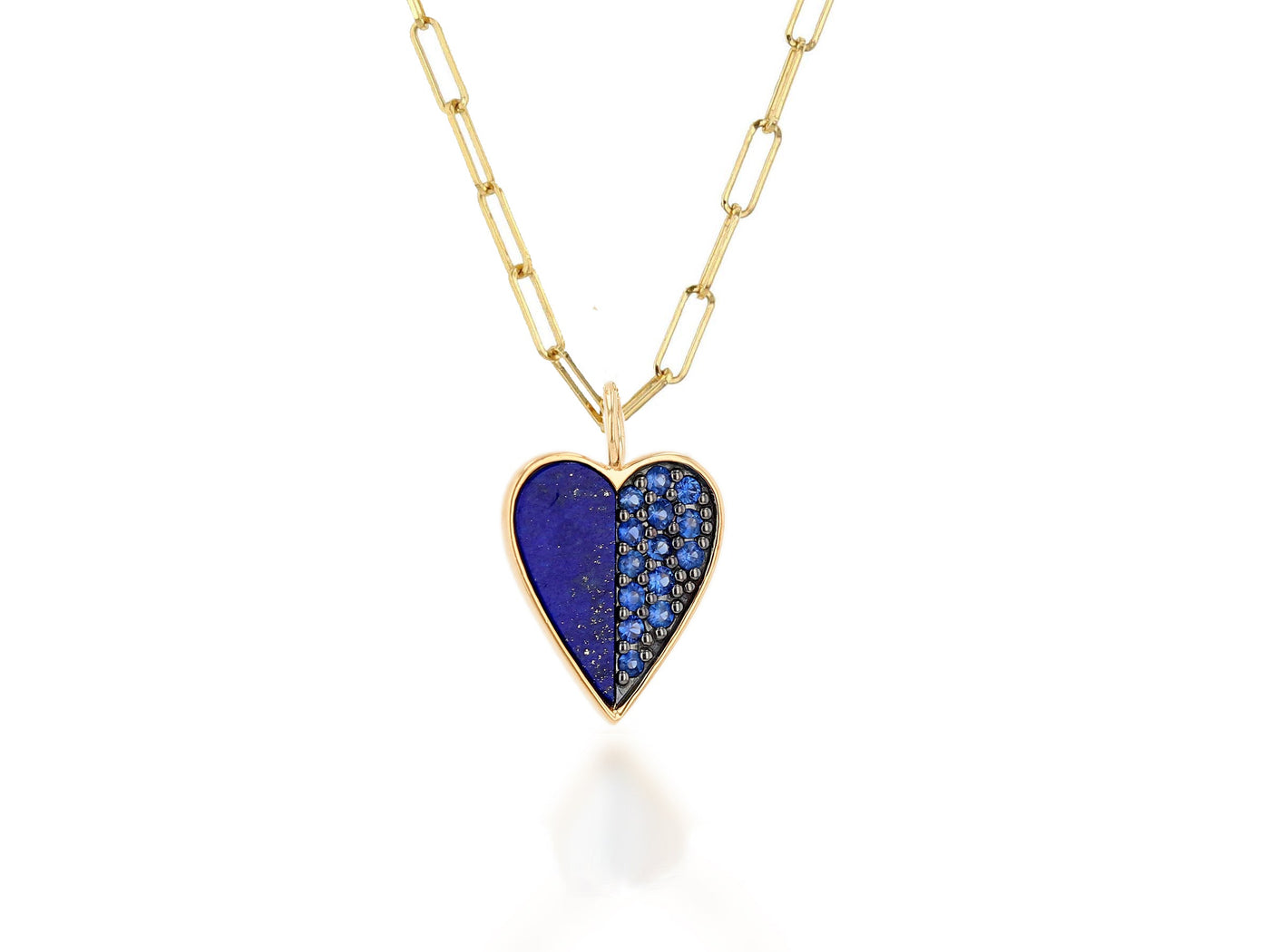 Breloque cœur en or 14 carats avec saphir bleu et lapis