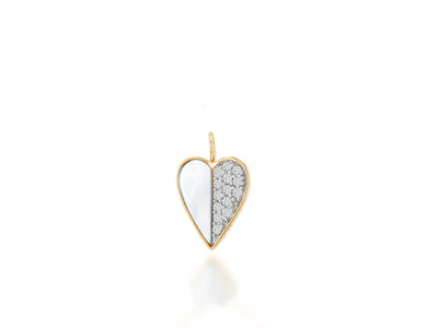 Breloque cœur en or 14 carats avec diamants et perles