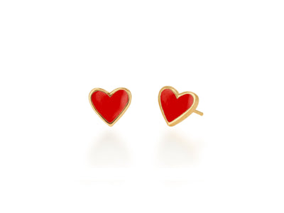 14K Gold Mini Enamel Heart Stud Earrings