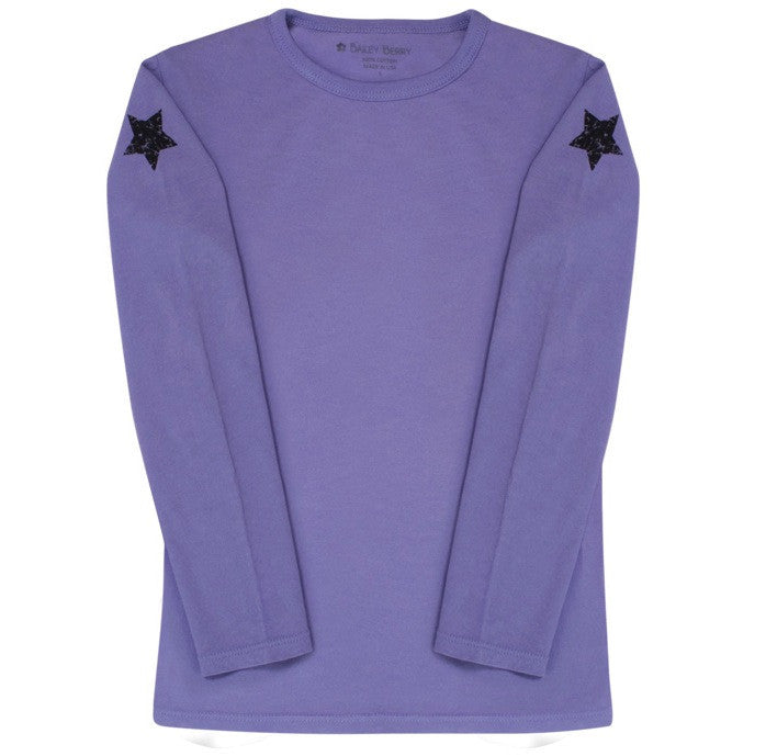 BAILEY BERRY T-shirt violet à manches longues en coton avec étoiles sur les épaules