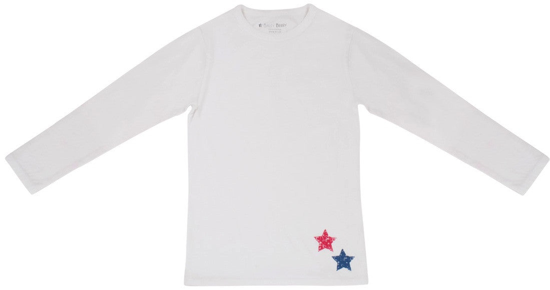 BAILEY BERRY T-shirt blanc à manches longues pour enfants avec étoiles rouges et bleues