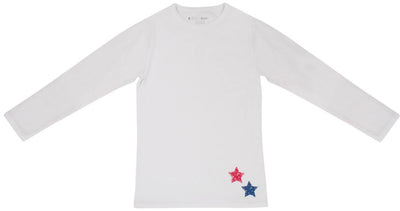 BAILEY BERRY T-shirt blanc à manches longues pour enfants avec étoiles rouges et bleues