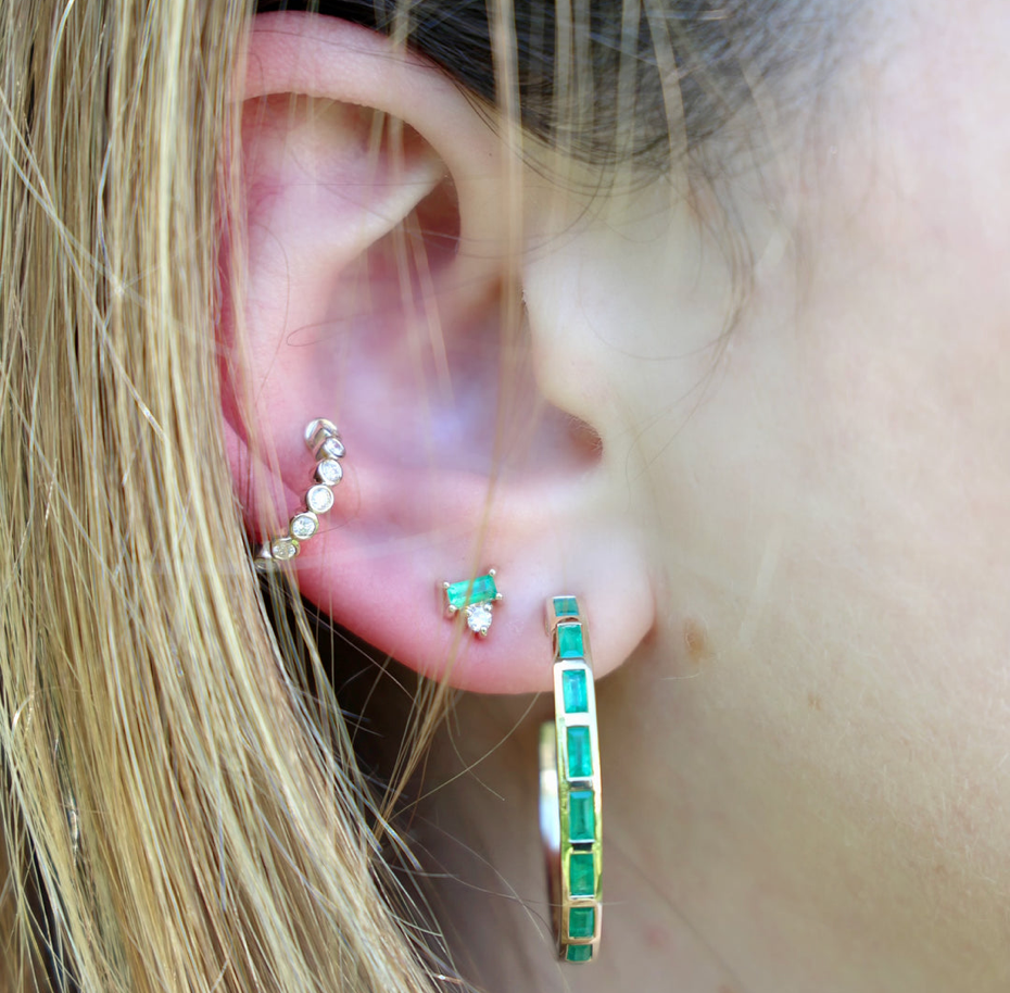 Emerald Baguette Hoop Earrings