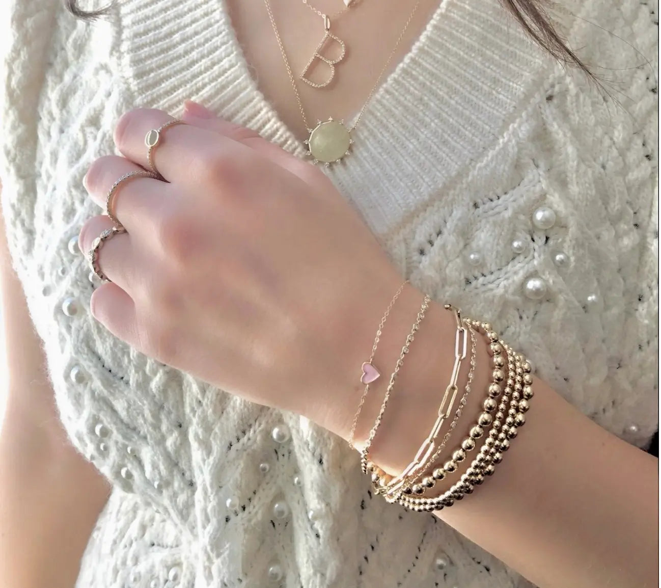 Mini Enamel Heart Gold Chain Bracelet