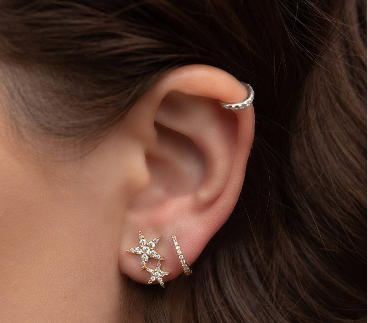Diamond Double Star Stud Earrings
