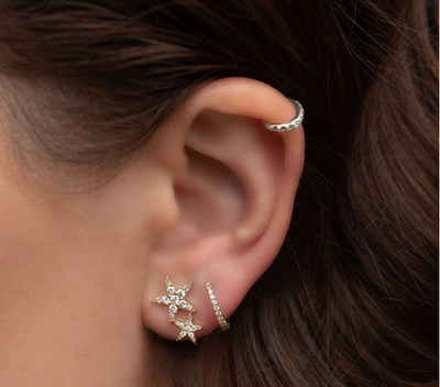 Boucles d'oreilles diamant double étoile