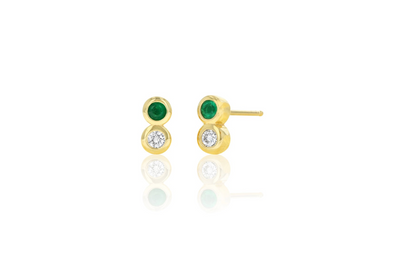 Diamond and Emerald Bezel Stud Earrings
