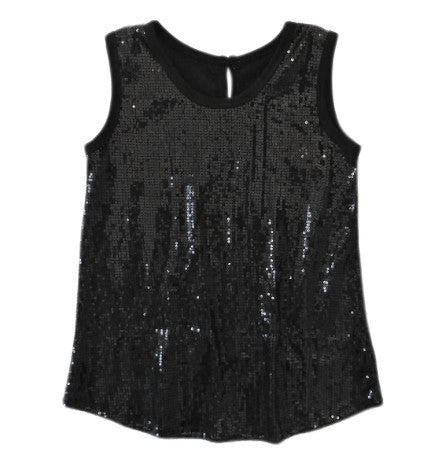 Red Wagon Black Sequin Button Back Tank