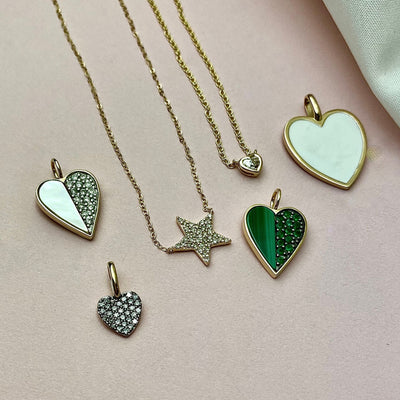 Breloque cœur en or 14 carats avec diamants et perles